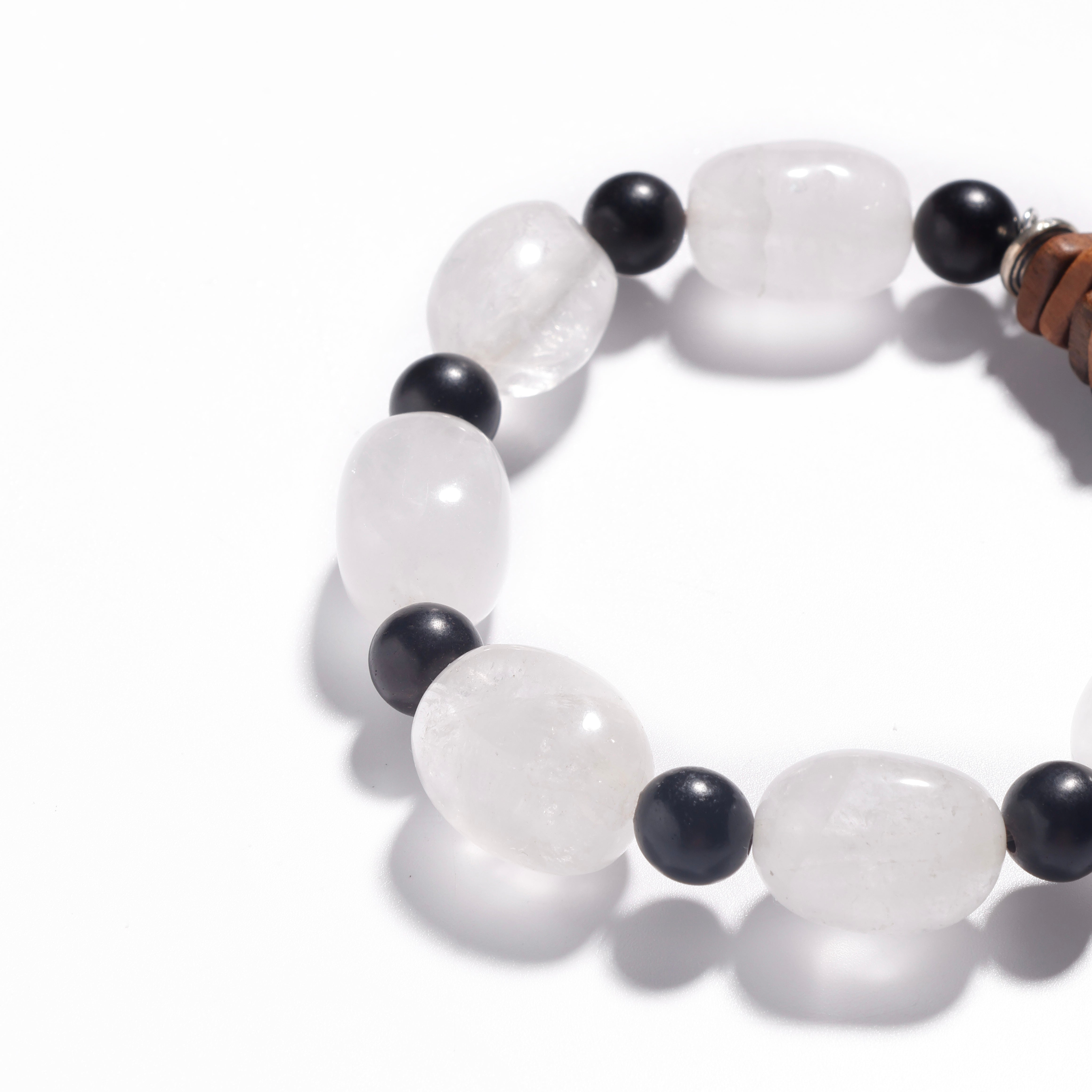 White Phantom Quartz & Oud Wood Bracelet | Soothing Grove - Zen Collection for Clarity & Intuition