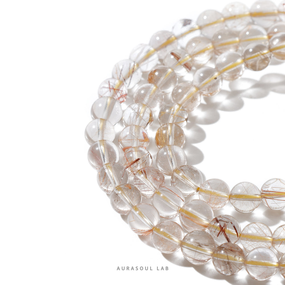 Gold Rutilated Quartz Triple Wrap Bracelet | Sunlit Twist - for Abundance & Creativity - One of a Kind
