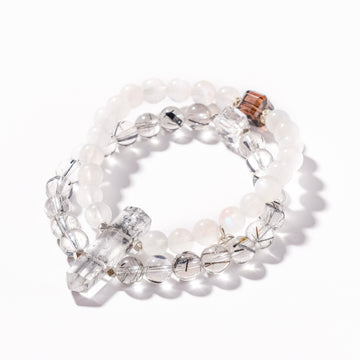Pulsera de cuarzo rutilado negro y diamante Herkimer | Escudo Lunar - para protección y purificación - Pieza única