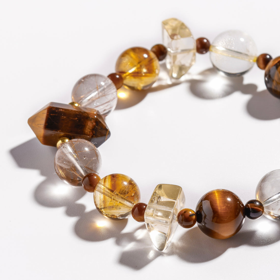 Pulsera de citrino brasileño, ojo de tigre y cuarzo rutilado dorado | Manifestador dorado - para la abundancia y el coraje - Pieza única