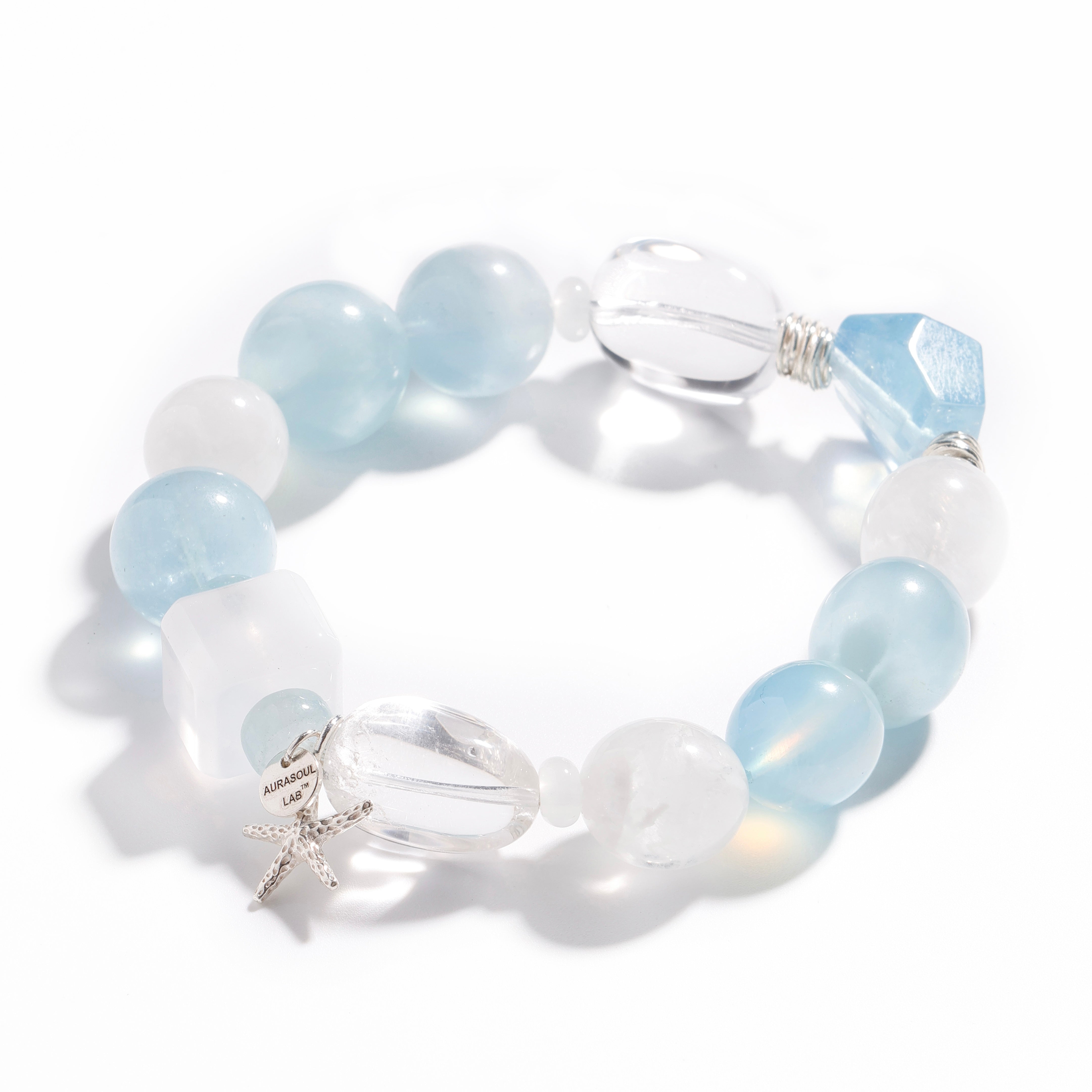 Aquamarine & White Phantom Quartz Bracelet | Aquamarine Glacier - Limited Edition for Healing & Creativity