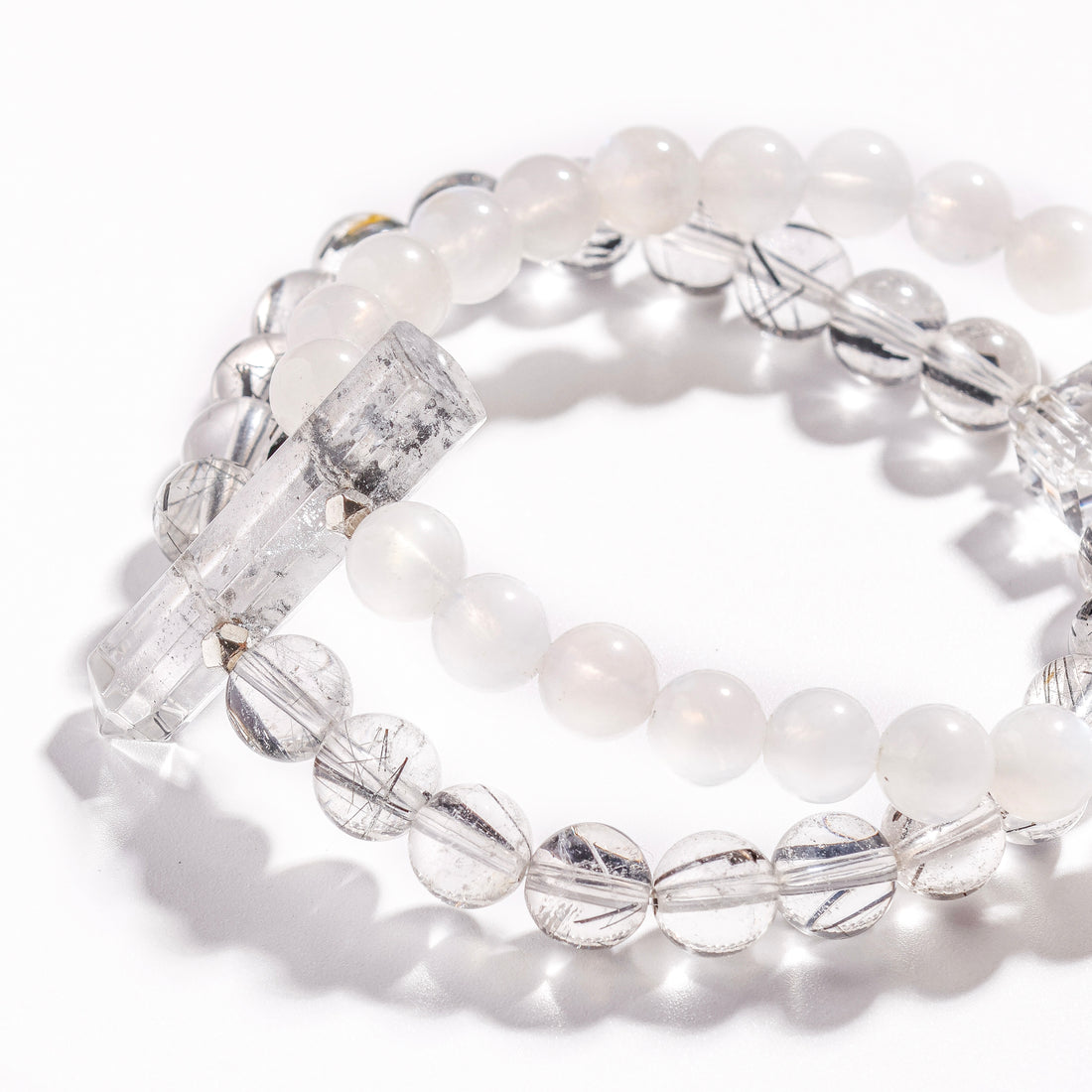 Pulsera de cuarzo rutilado negro y diamante Herkimer | Escudo Lunar - para protección y purificación - Pieza única