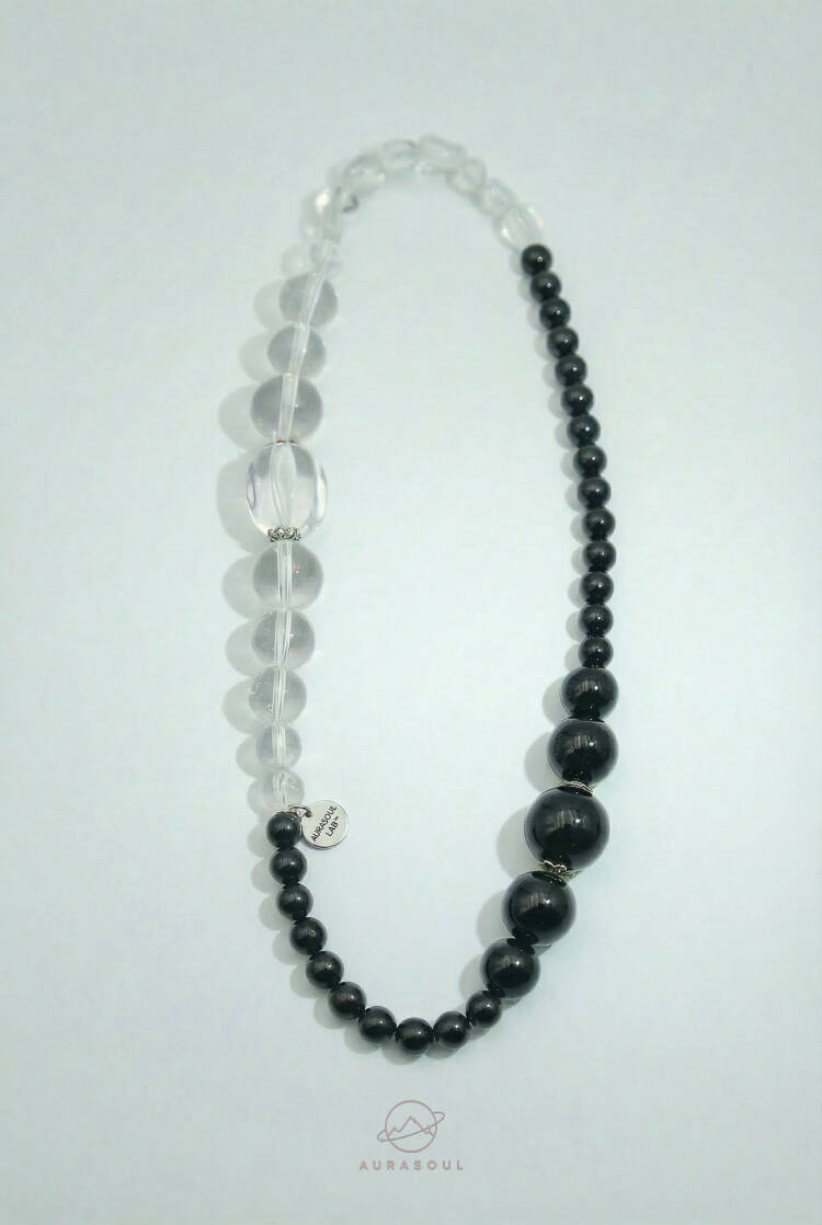 Obsidian & Clear Quartz  Double Wrap Bracelet | Dual Force - Yin & Yang Collection for Protection & Balance