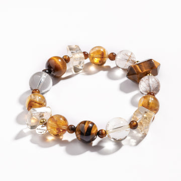 Pulsera de citrino brasileño, ojo de tigre y cuarzo rutilado dorado | Manifestador dorado - para la abundancia y el coraje - Pieza única