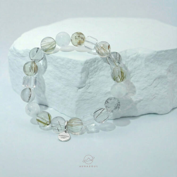 Rutilated Quartz & Dendritic Quartz Bracelet | Inner Garden - for Deep Cleansing & Peace - One of a Kind