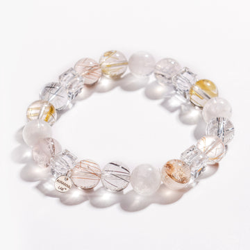 Pulsera de cuarzo rutilado y cuarzo dendrítico | Jardín Interior - para una limpieza profunda y paz - Pieza única