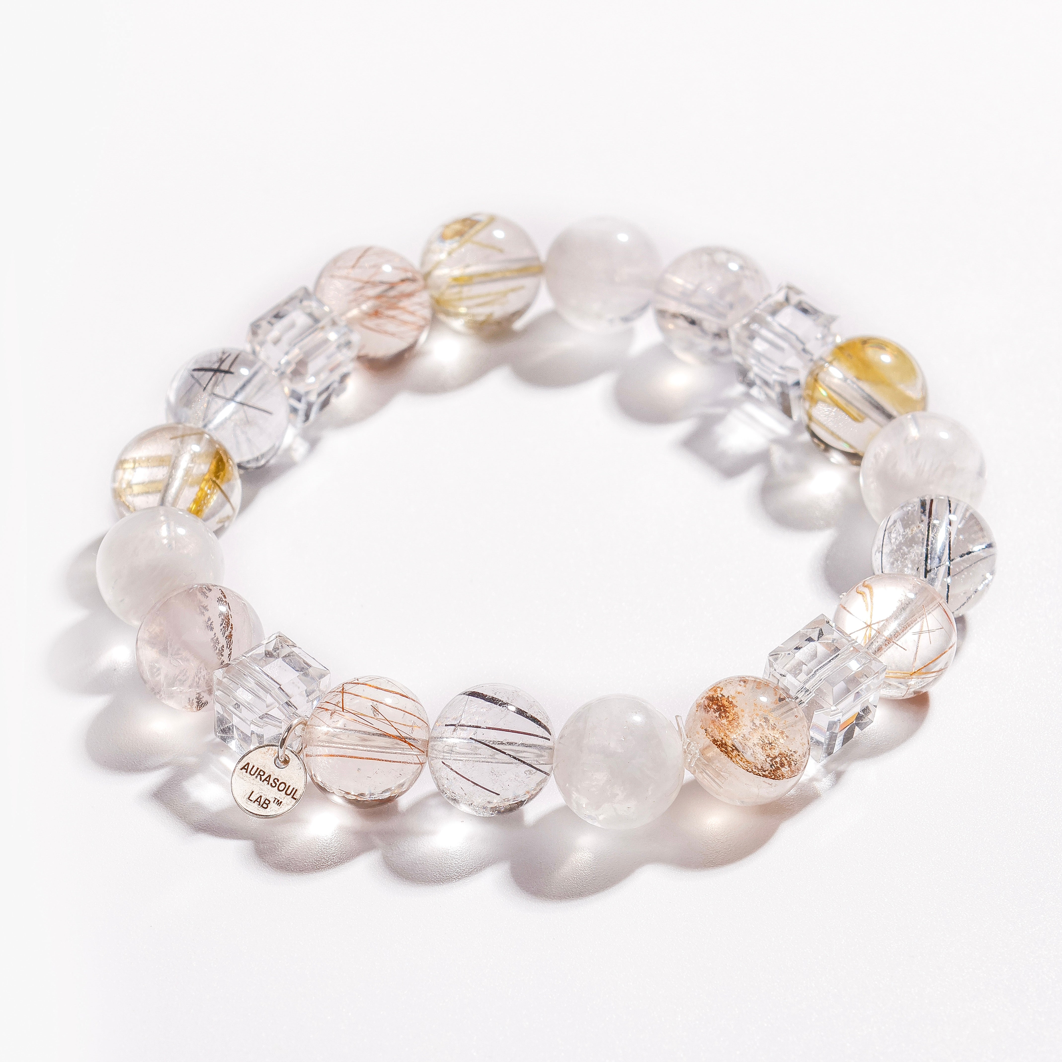 Pulsera de cuarzo rutilado y cuarzo dendrítico | Jardín Interior - para una limpieza profunda y paz - Pieza única