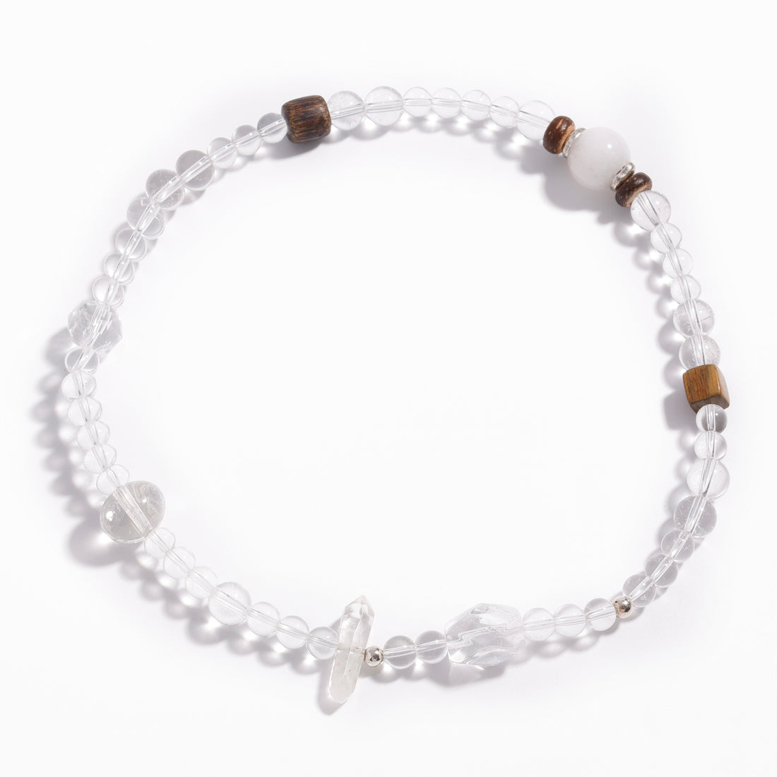 Pulsera doble de cuarzo transparente y sándalo | Respiración conectada a tierra - Colección Zen para la claridad y la intuición