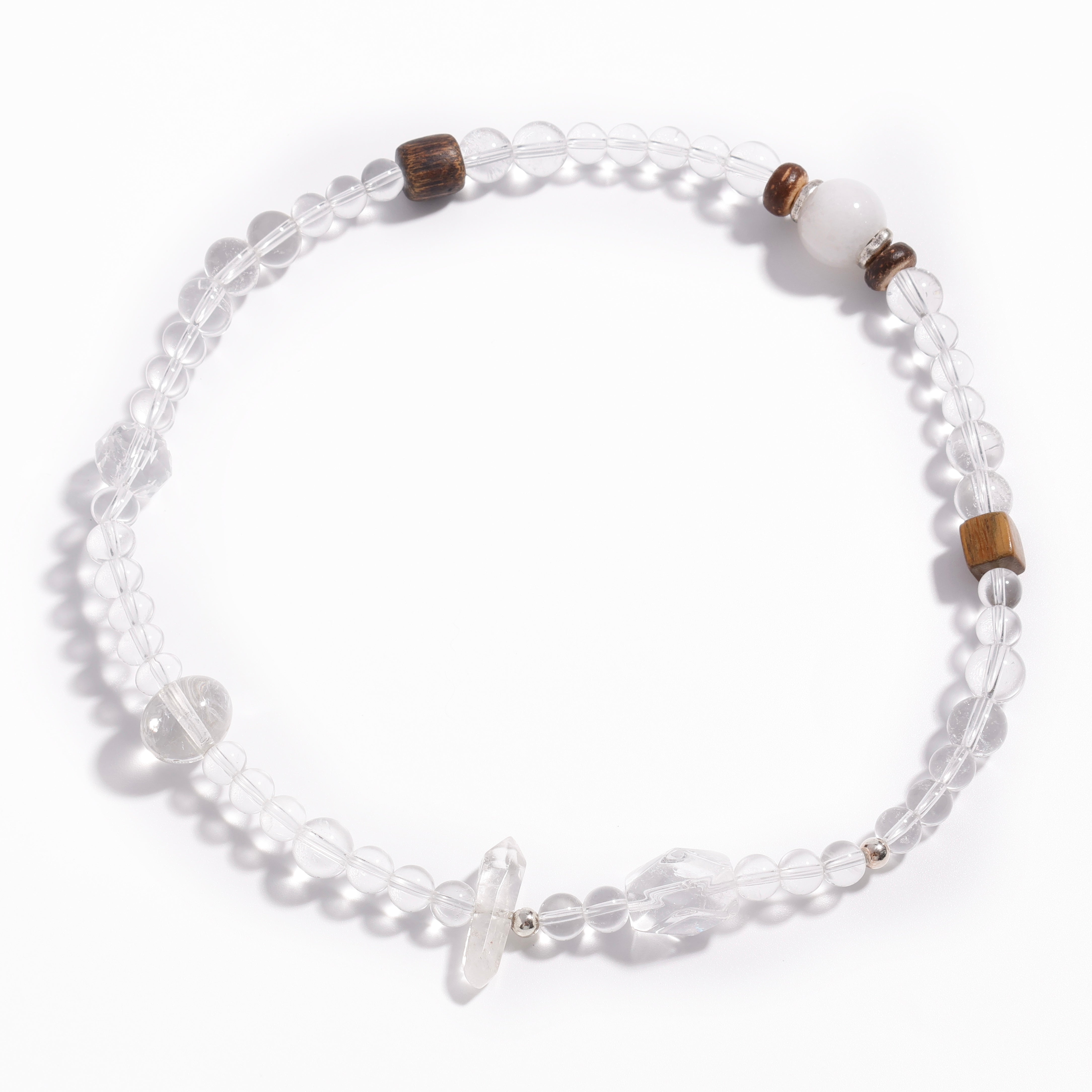 Pulsera doble de cuarzo transparente y sándalo | Respiración conectada a tierra - Colección Zen para la claridad y la intuición