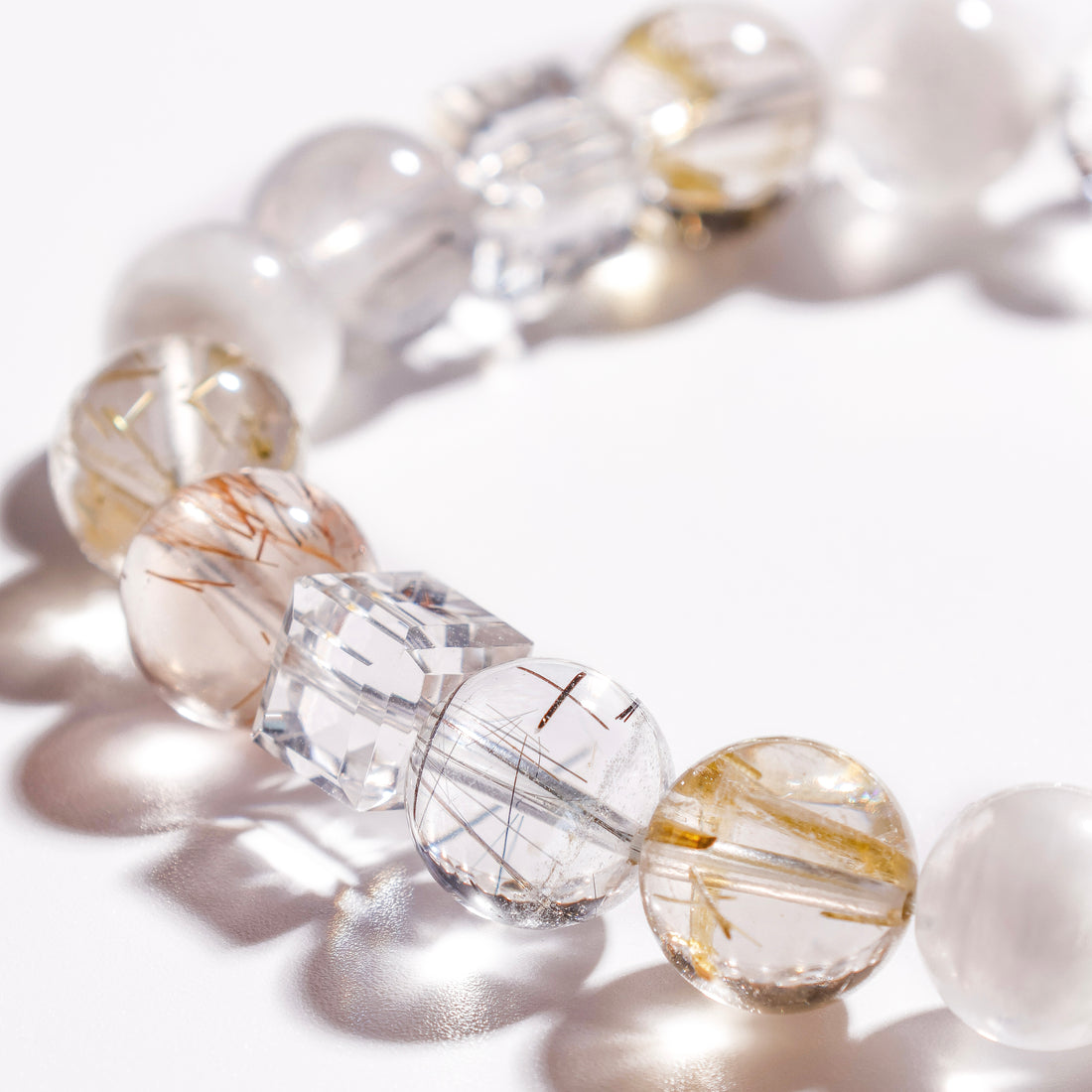 Pulsera de cuarzo rutilado y cuarzo dendrítico | Jardín Interior - para una limpieza profunda y paz - Pieza única
