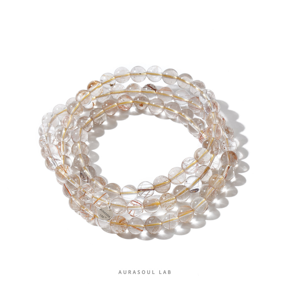 Gold Rutilated Quartz Triple Wrap Bracelet | Sunlit Twist - for Abundance & Creativity - One of a Kind