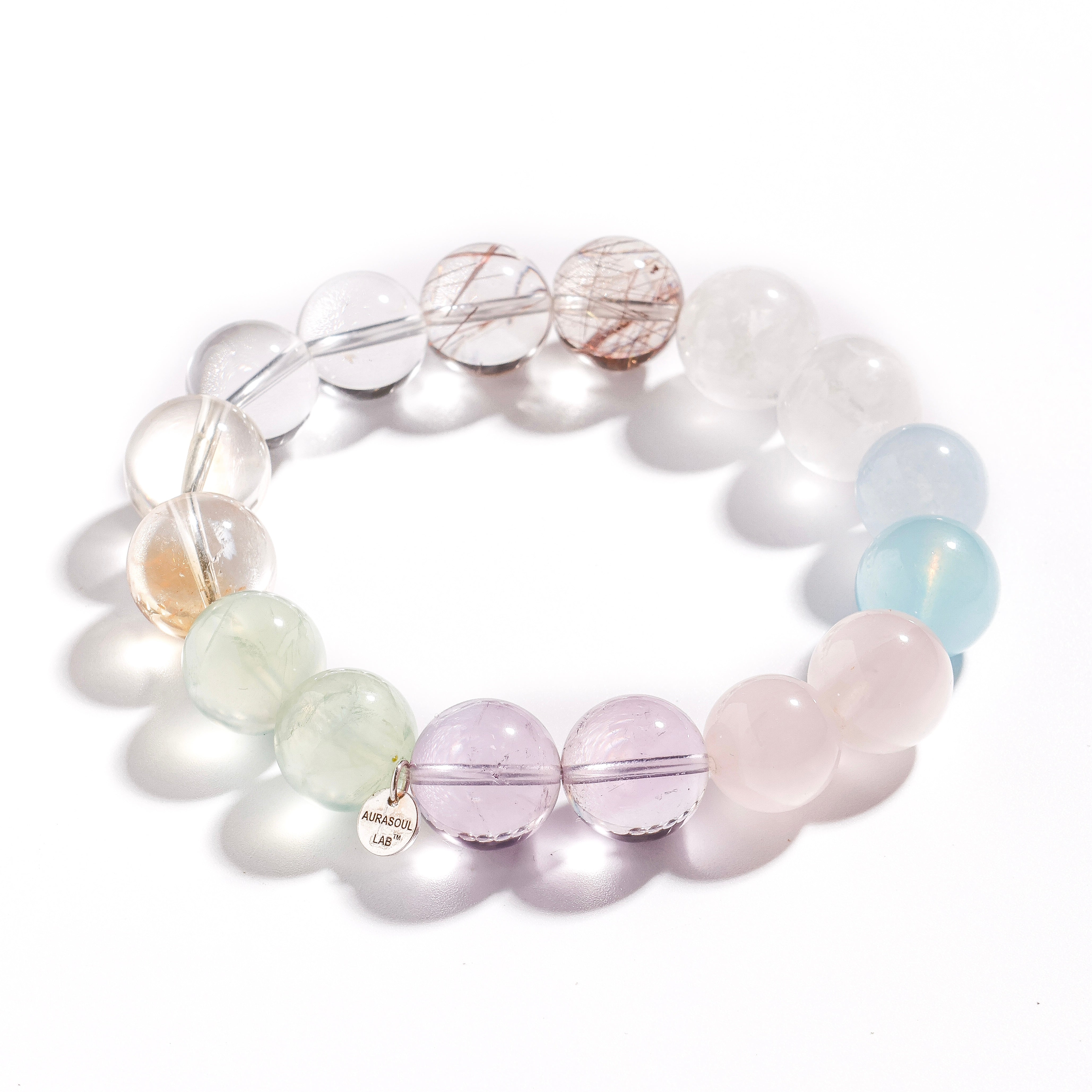 Pulsera de aguamarina, amatista boliviana y azeztulita | Alquimia Celestial - para la transformación y el despertar - Pieza única
