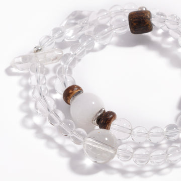 Pulsera doble de cuarzo transparente y sándalo | Respiración conectada a tierra - Colección Zen para la claridad y la intuición