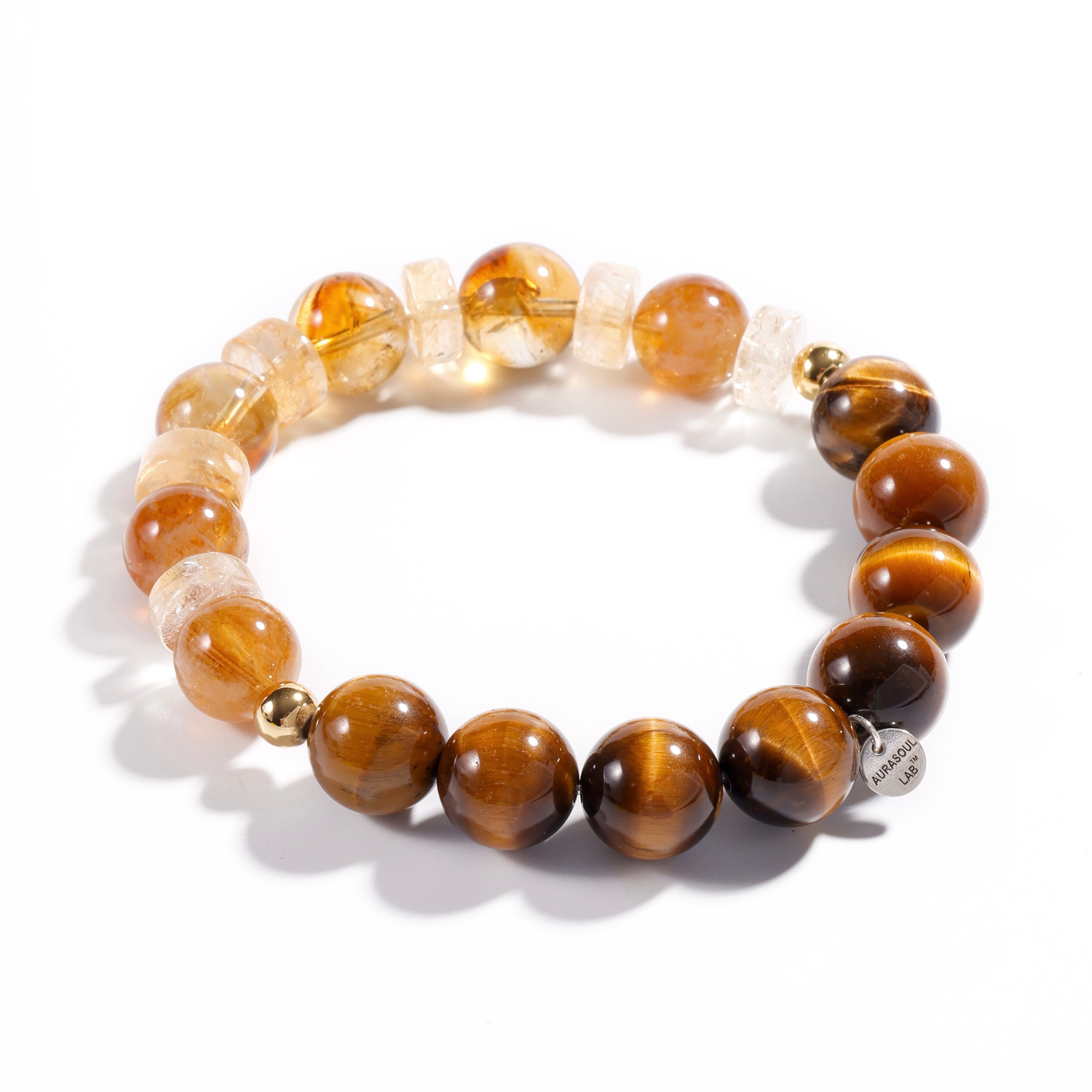 Pulsera de citrino y ojo de tigre | Pirámide dorada - Edición limitada para la abundancia y el coraje