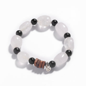 White Phantom Quartz & Oud Wood Bracelet | Soothing Grove - Zen Collection for Clarity & Intuition