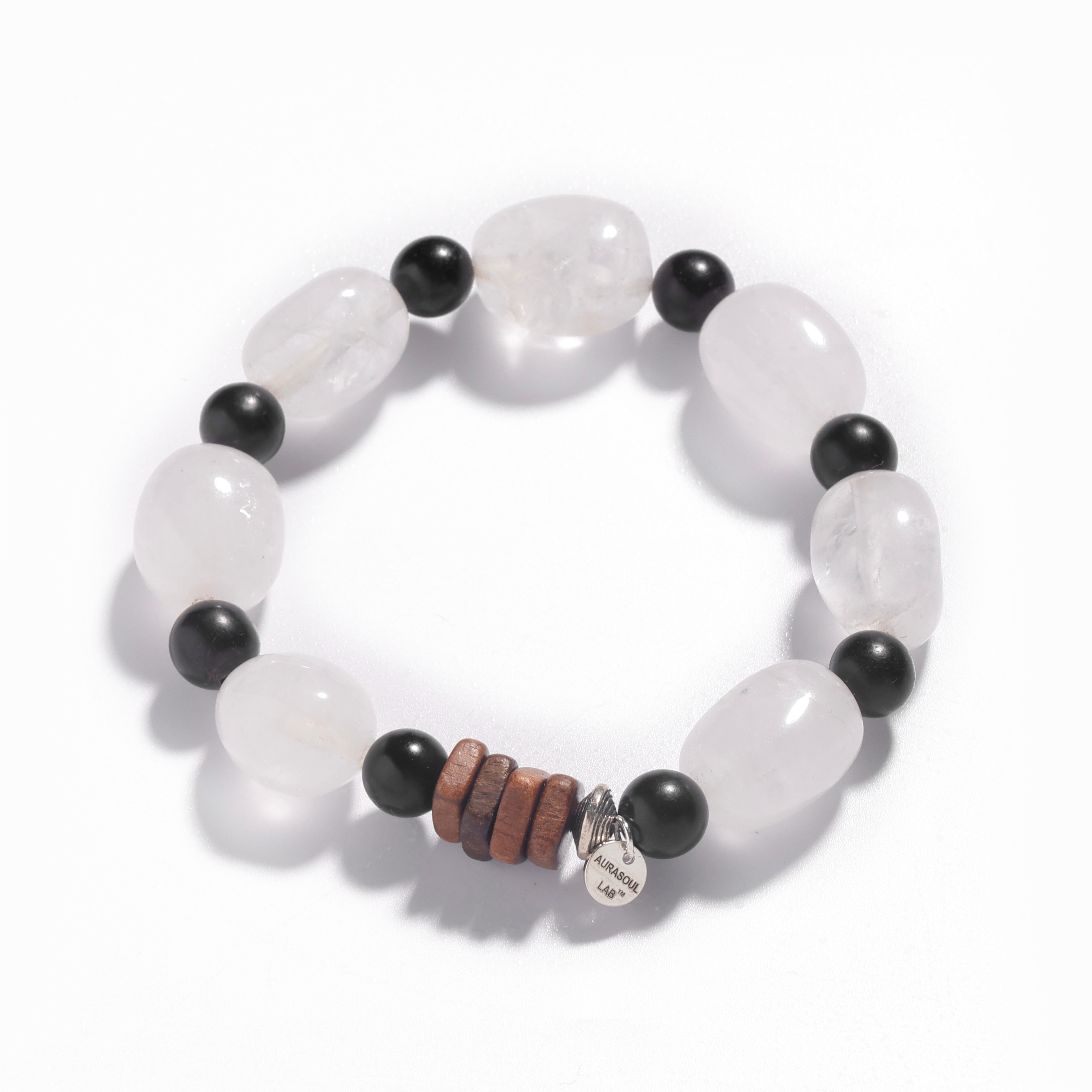 White Phantom Quartz & Oud Wood Bracelet | Soothing Grove - Zen Collection for Clarity & Intuition