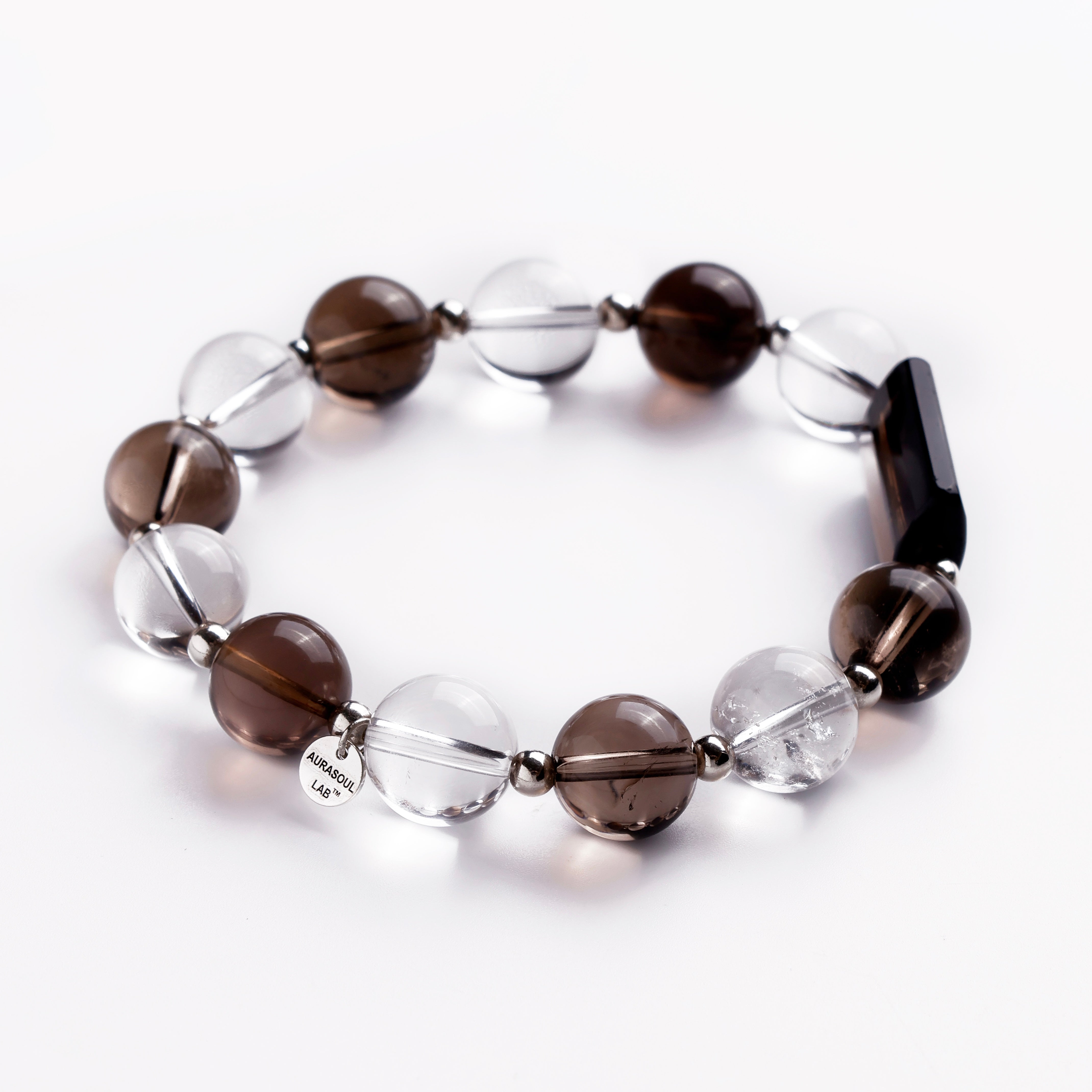 Smoky Quartz & Clear Quartz Bracelet | Smoky Monolith - Designer Collection for Protection & Cleansing