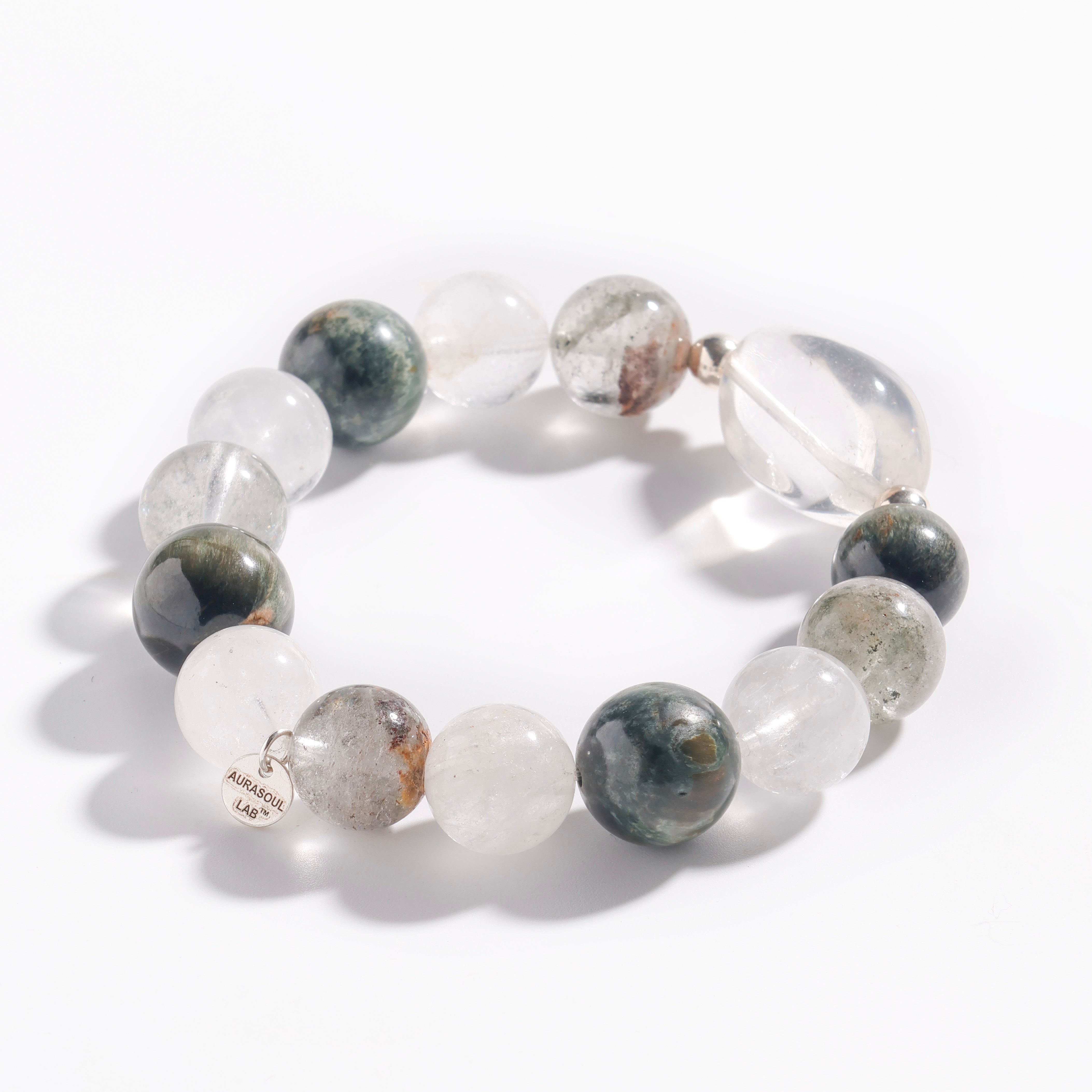 Green Phantom & White Phantom Quartz Bracelet | Verdant Vision - for Abundance & Manifestation