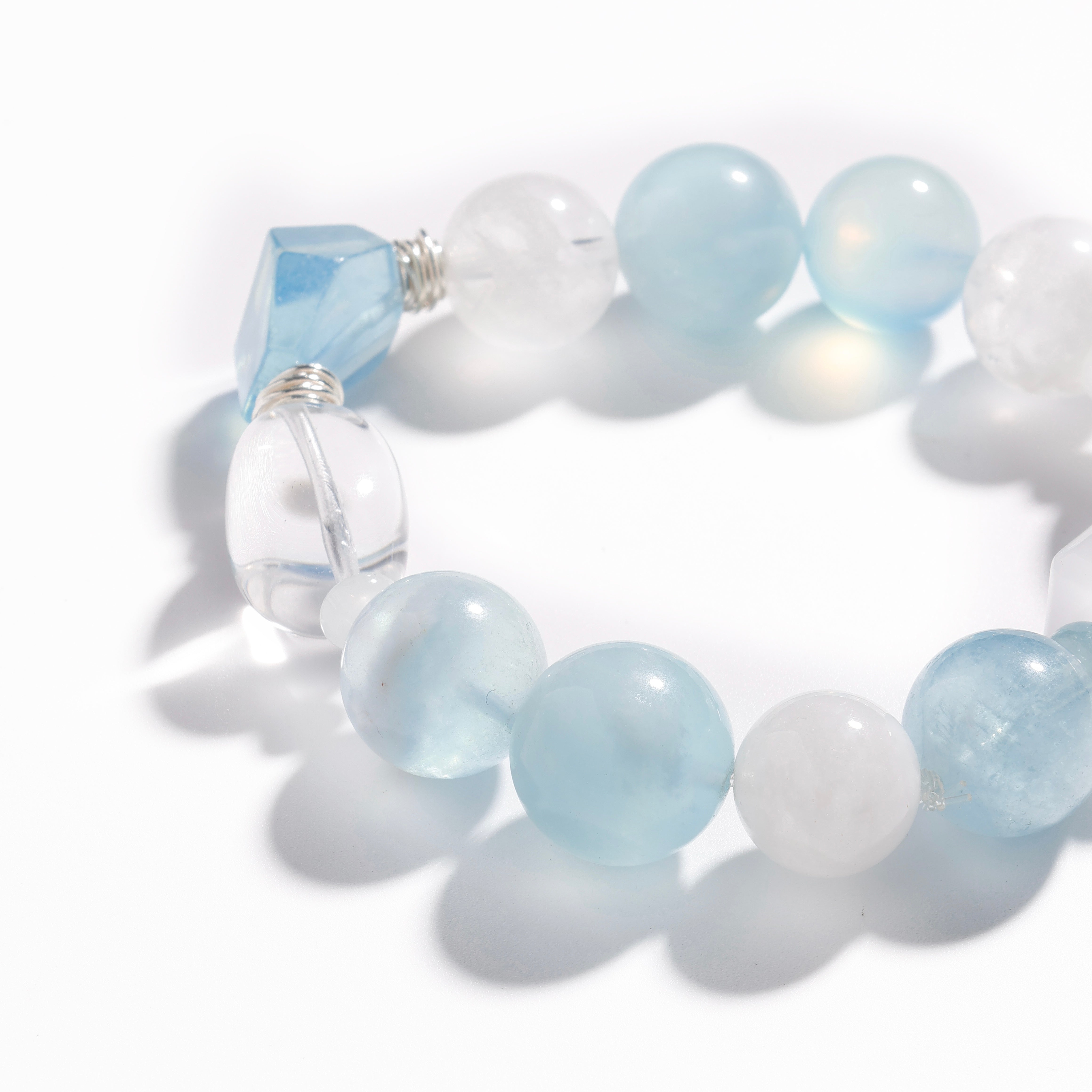 Aquamarine & White Phantom Quartz Bracelet | Aquamarine Glacier - Limited Edition for Healing & Creativity