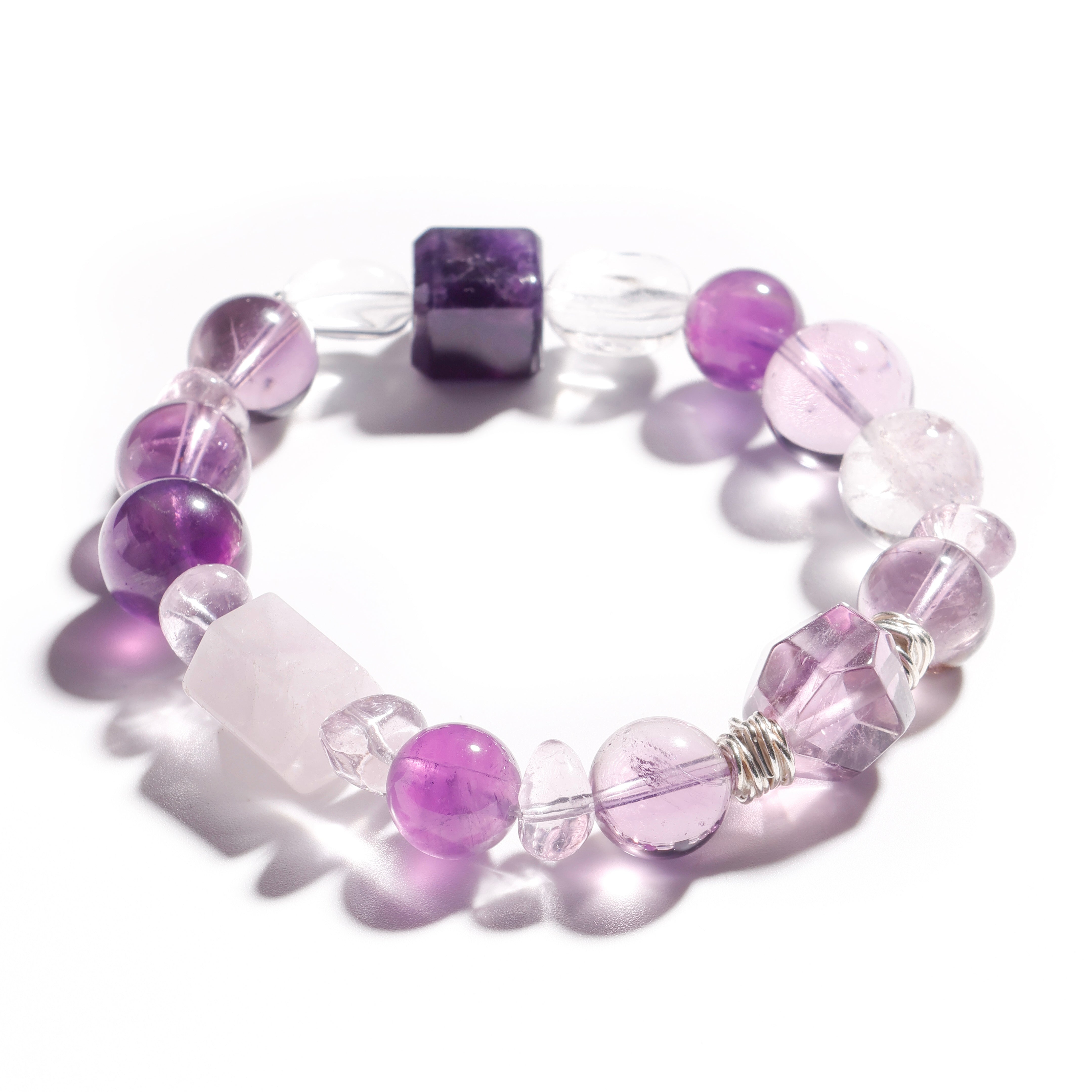 Pulsera de amatista boliviana y cuarzo transparente | Santuario de la Amatista - Edición limitada para la sanación y la intuición
