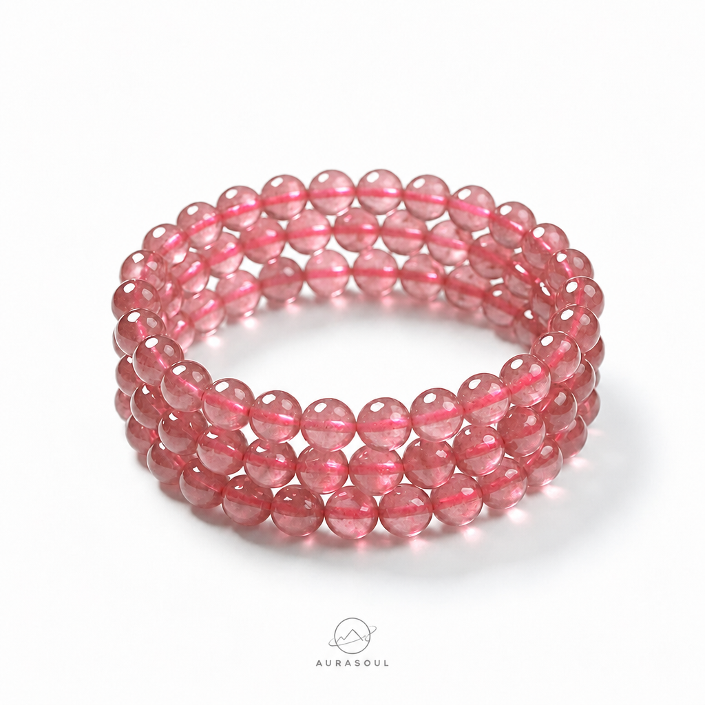 Pink Strawberry Quartz Triple/Double/Single Wrap Bracelet - for Love & Compassion