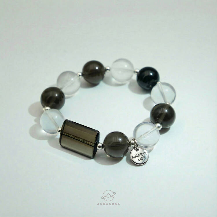Smoky Quartz & Clear Quartz Bracelet | Smoky Monolith - Designer Collection for Protection & Cleansing