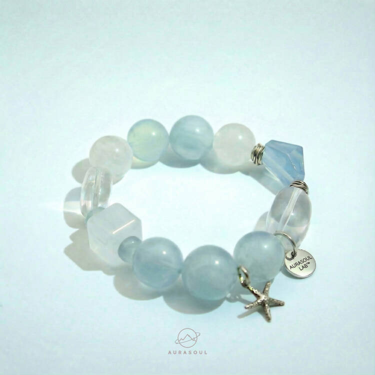 Aquamarine & White Phantom Quartz Bracelet | Aquamarine Glacier - Limited Edition for Healing & Creativity