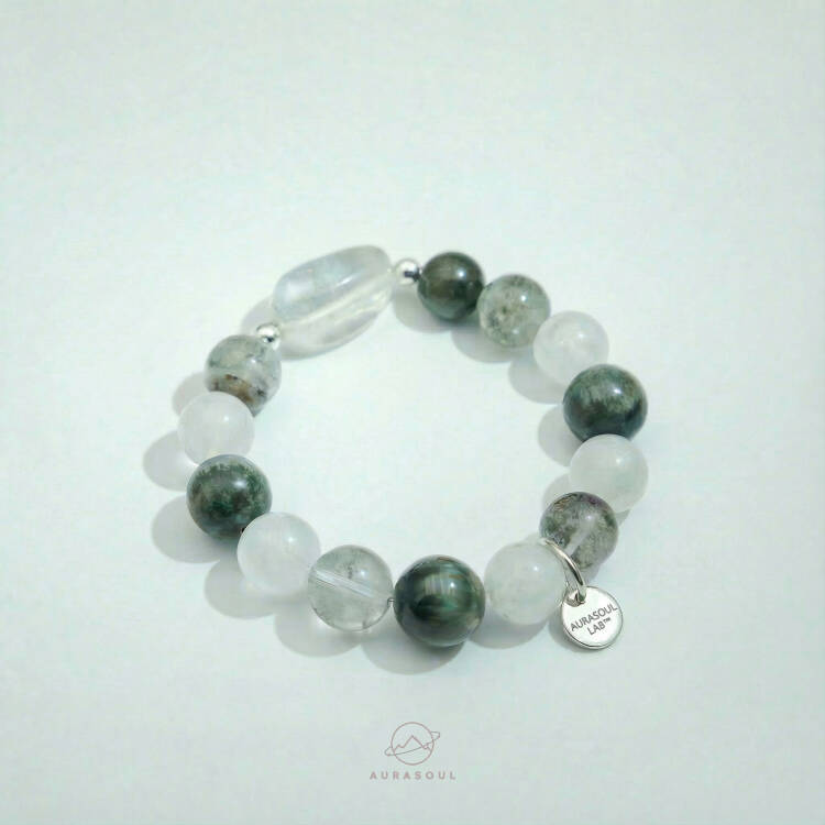 Green Phantom & White Phantom Quartz Bracelet | Verdant Vision - for Abundance & Manifestation