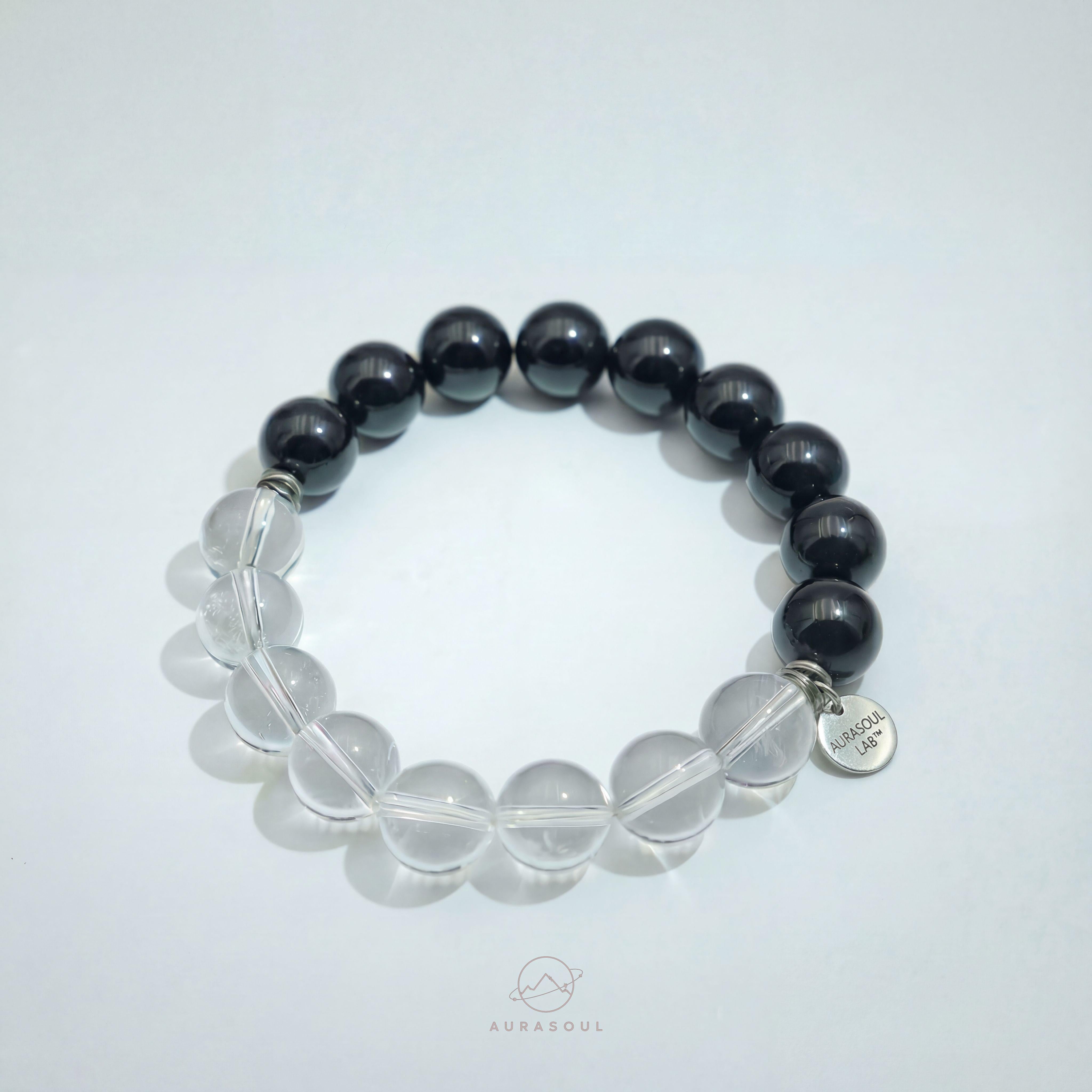 Clear Quartz & Obsidian Bracelet | Perfect Balance - Yin & Yang Collection for Balance & Protection