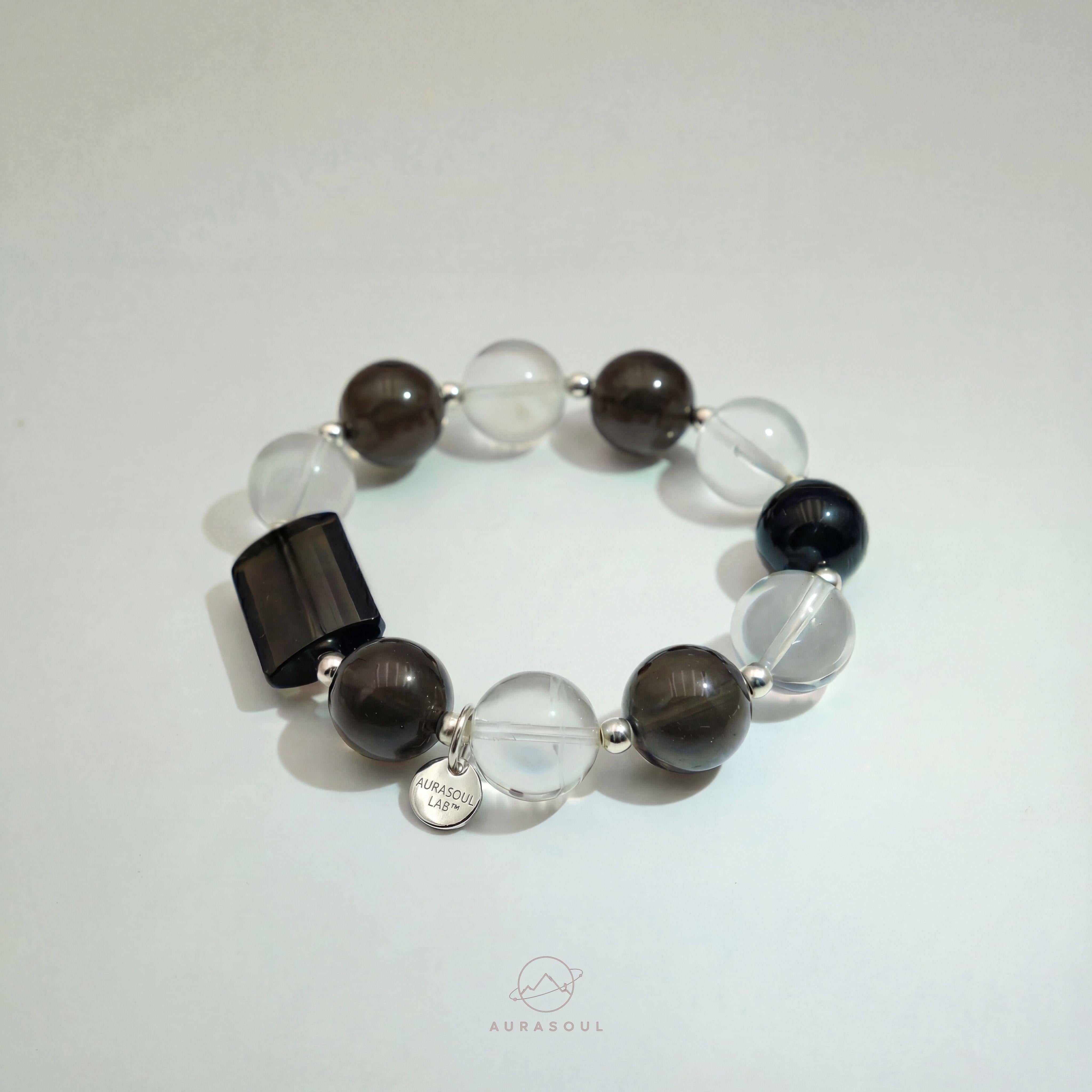 Smoky Quartz & Clear Quartz Bracelet | Smoky Monolith - Designer Collection for Protection & Cleansing