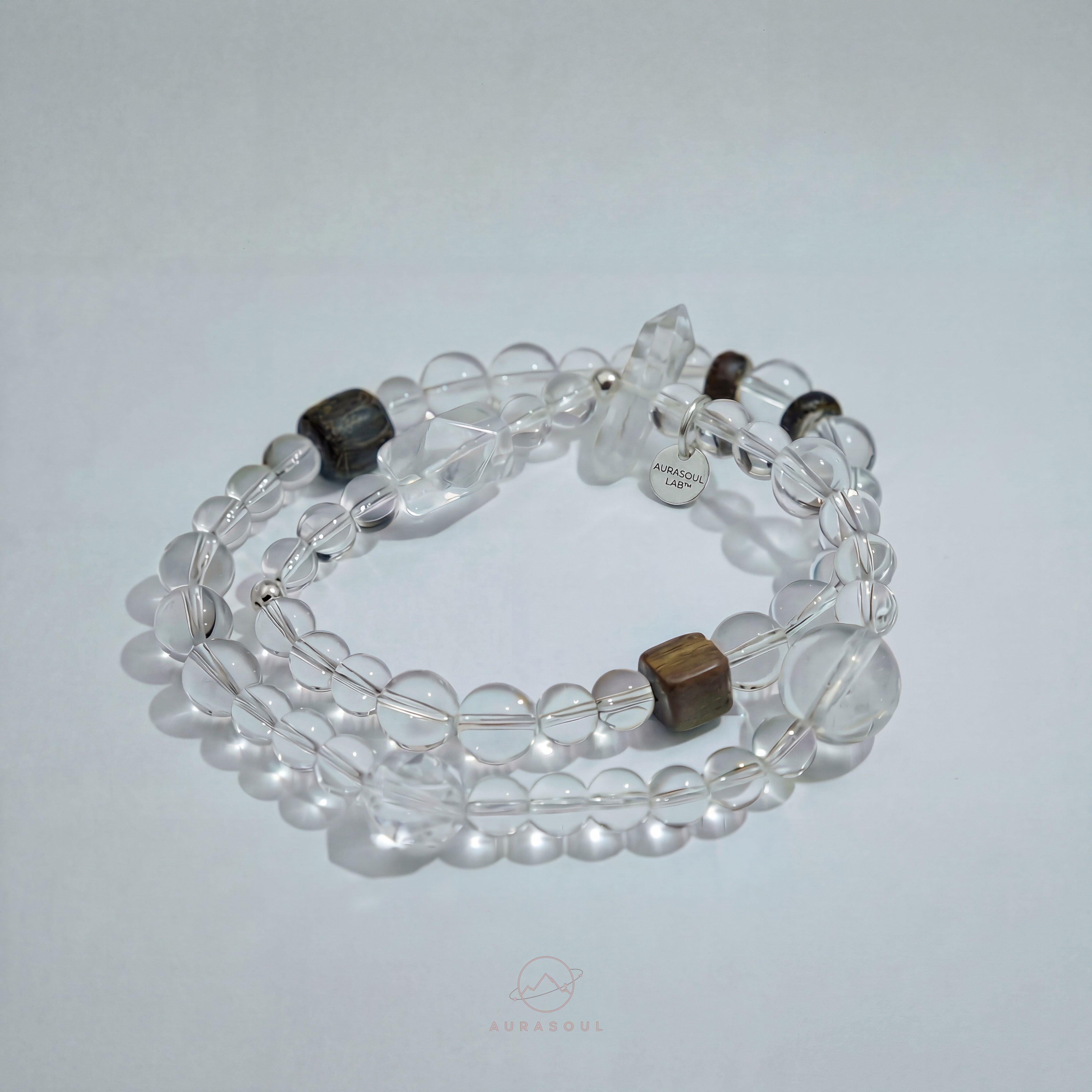 Clear Quartz & Sandalwood Double Wrap Bracelet | Grounding Breath - Zen Collection for Clarity & Intuition
