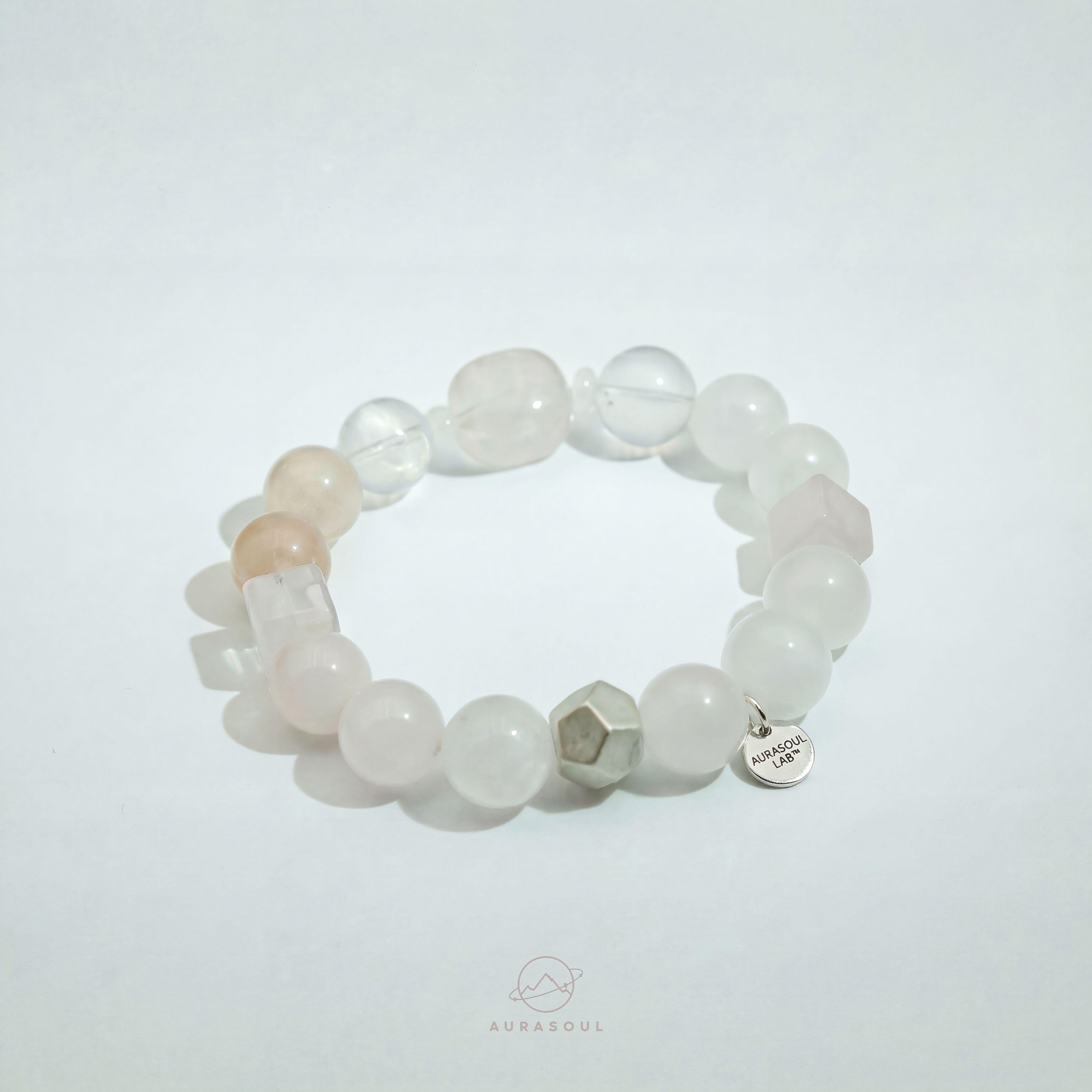 Rose Quartz & Clear Quartz Bracelet | Blush Cascade - Designer Collection for Love & Peace
