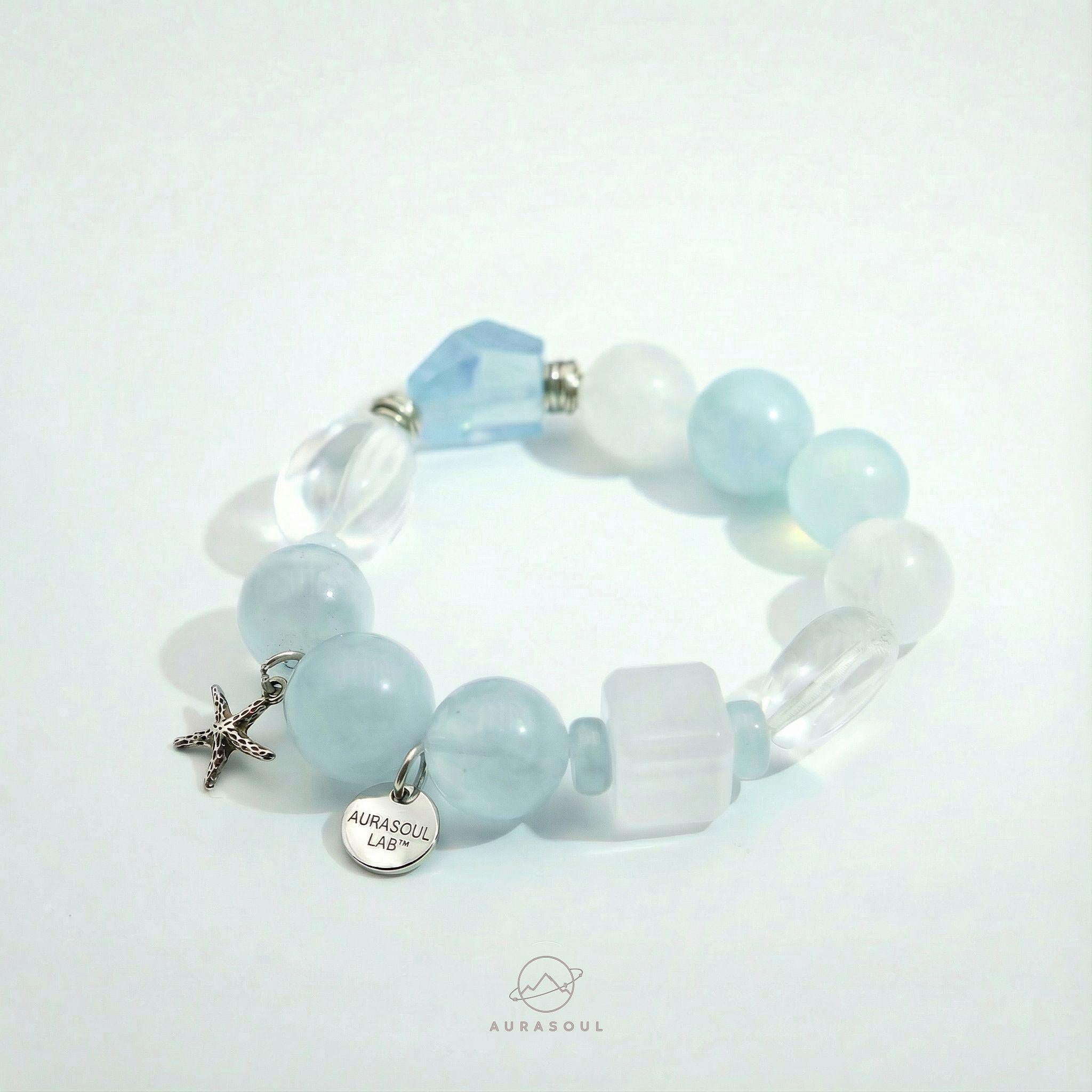 Aquamarine & White Phantom Quartz Bracelet | Aquamarine Glacier - Limited Edition for Healing & Creativity