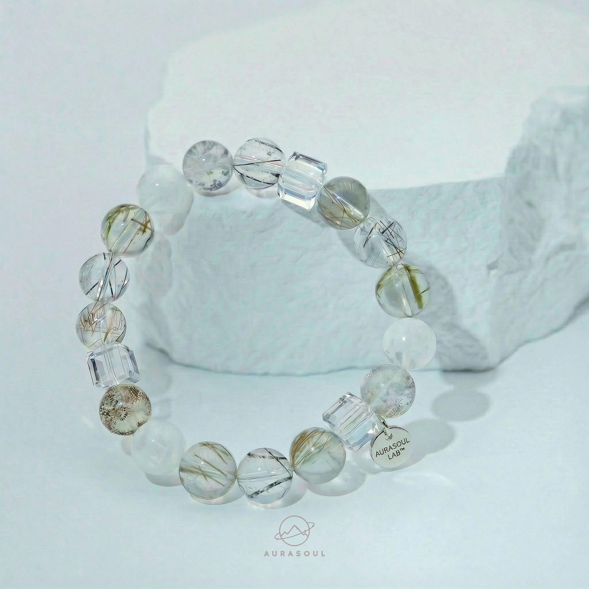 Rutilated Quartz & Dendritic Quartz Bracelet | Inner Garden - for Deep Cleansing & Peace - One of a Kind