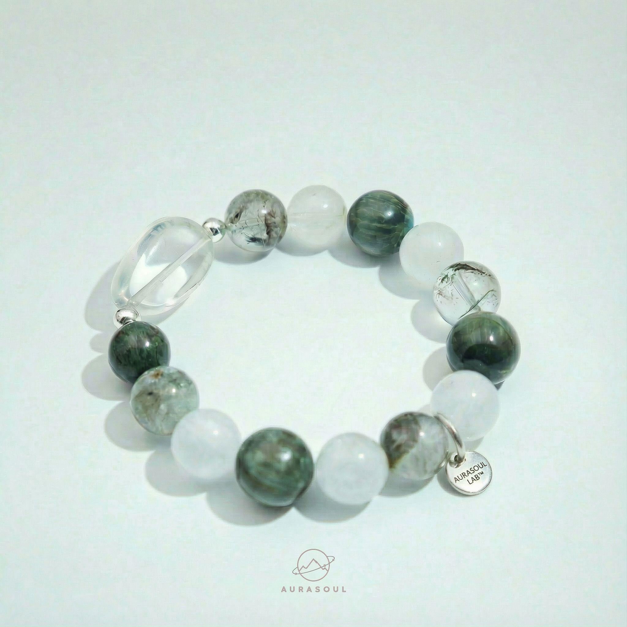 Green Phantom & White Phantom Quartz Bracelet | Verdant Vision - for Abundance & Manifestation