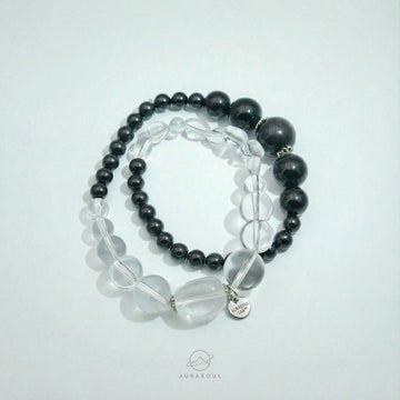 Obsidian & Clear Quartz  Double Wrap Bracelet | Dual Force - Yin & Yang Collection for Protection & Balance