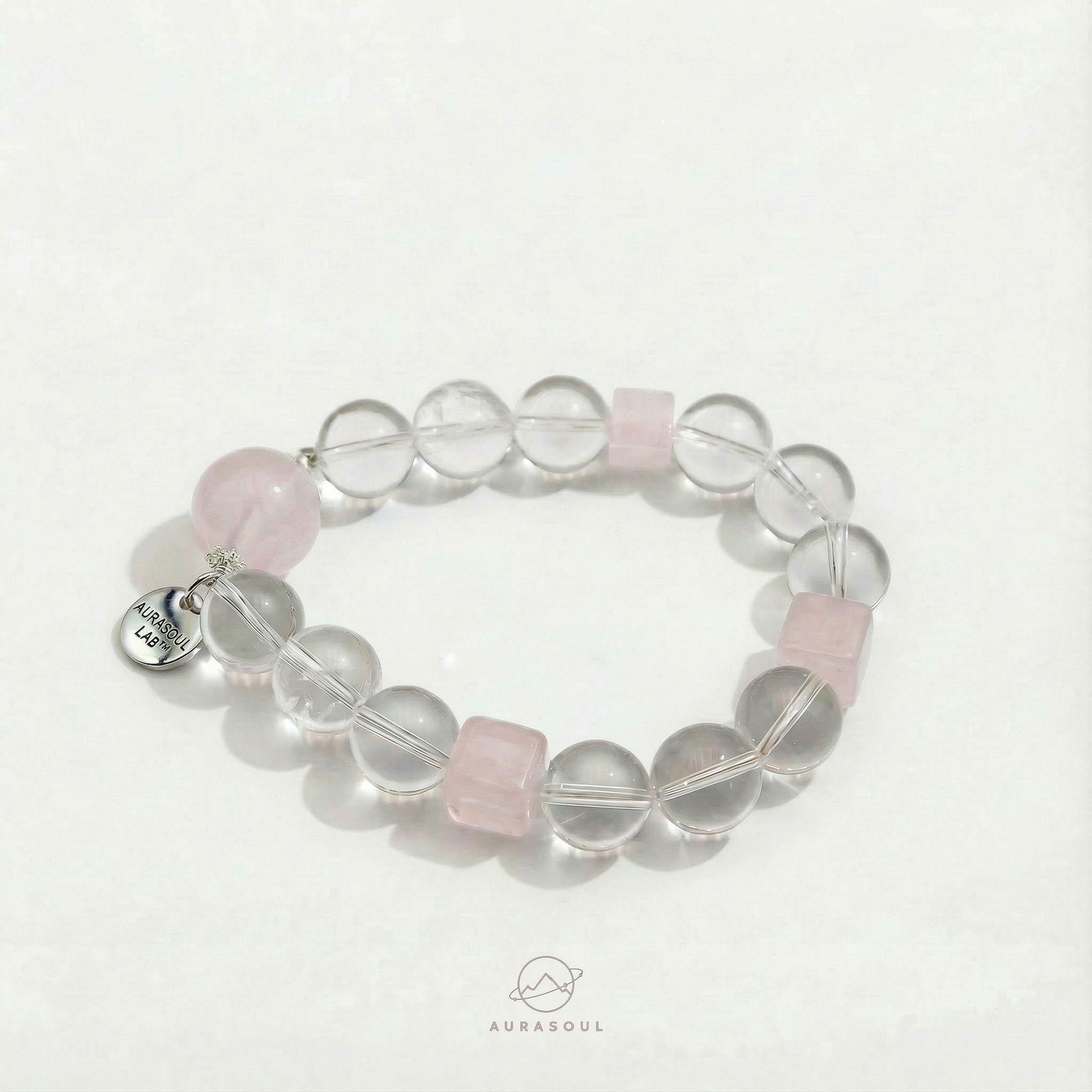 Rose Quartz & Clear Quartz Bracelet | Prism Heart - Designer Collection for Love & Awakening