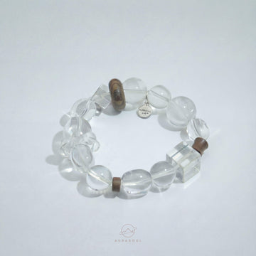 Clear Quartz & Oud Wood Bracelet | Clear Mind - Zen Collection for Clarity & Awakening