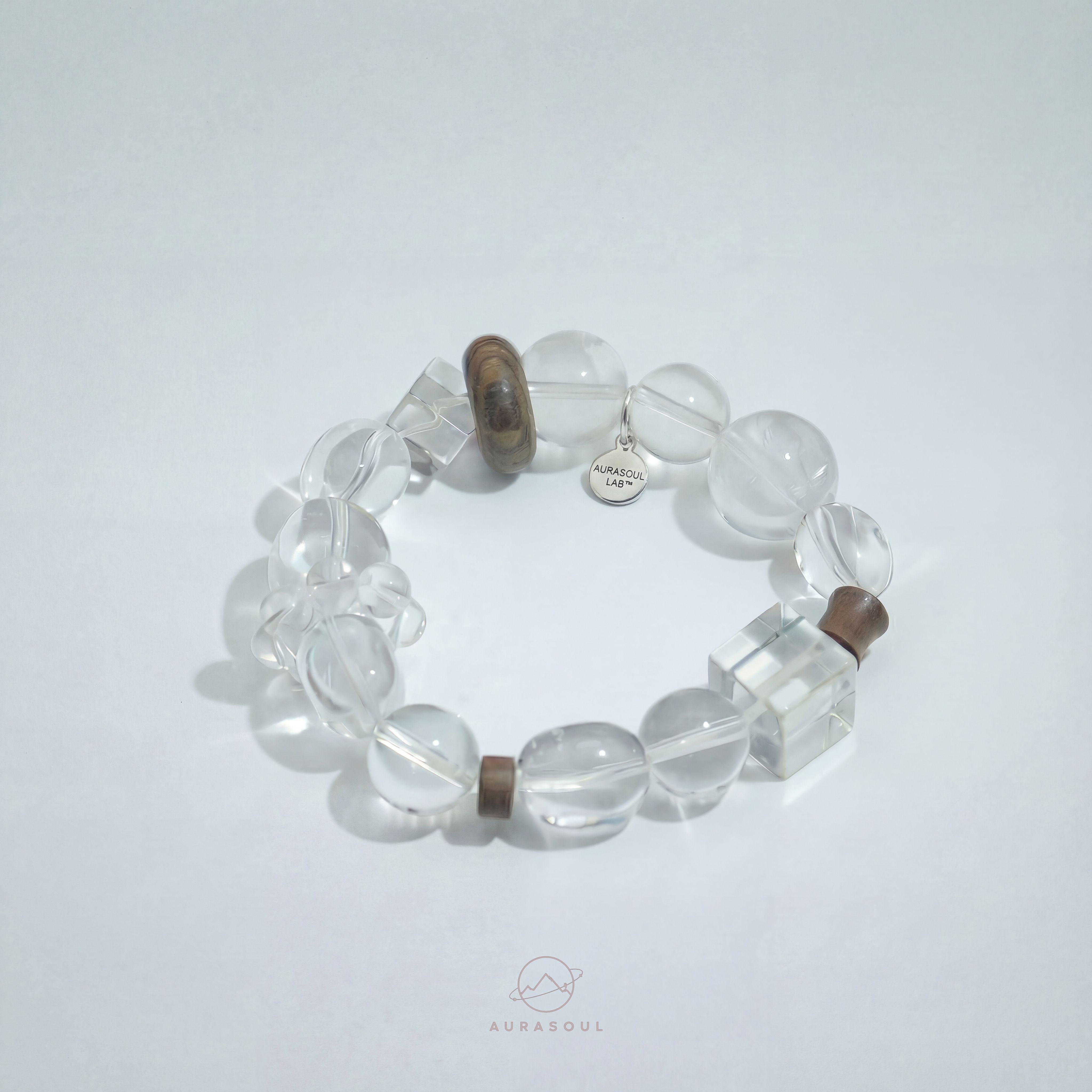 Clear Quartz & Oud Wood Bracelet | Clear Mind - Zen Collection for Clarity & Awakening