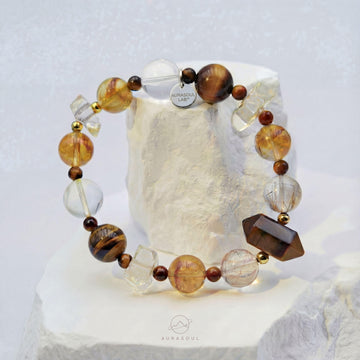 Brazilian Citrine, Yellow Tiger’s Eye & Golden Rutilated Quartz Bracelet | Golden Manifestor - for Abundance & Courage - One of a Kind