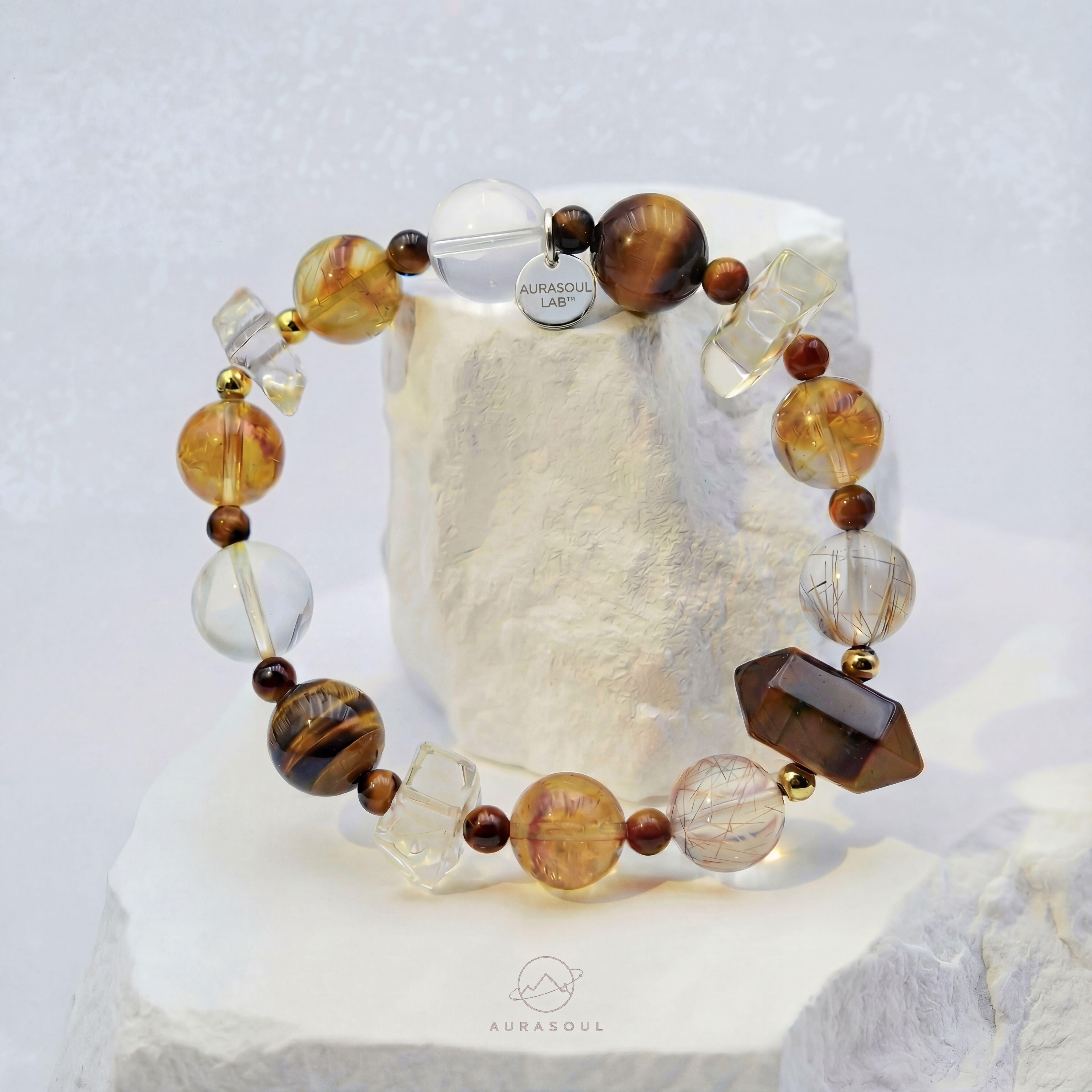 Brazilian Citrine, Yellow Tiger’s Eye & Golden Rutilated Quartz Bracelet | Golden Manifestor - for Abundance & Courage - One of a Kind