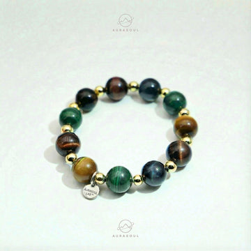 Trio Tiger’s Eye & Malachite Bracelet | Peacock‘s Eye - Designer Collection for Courage & Creativity