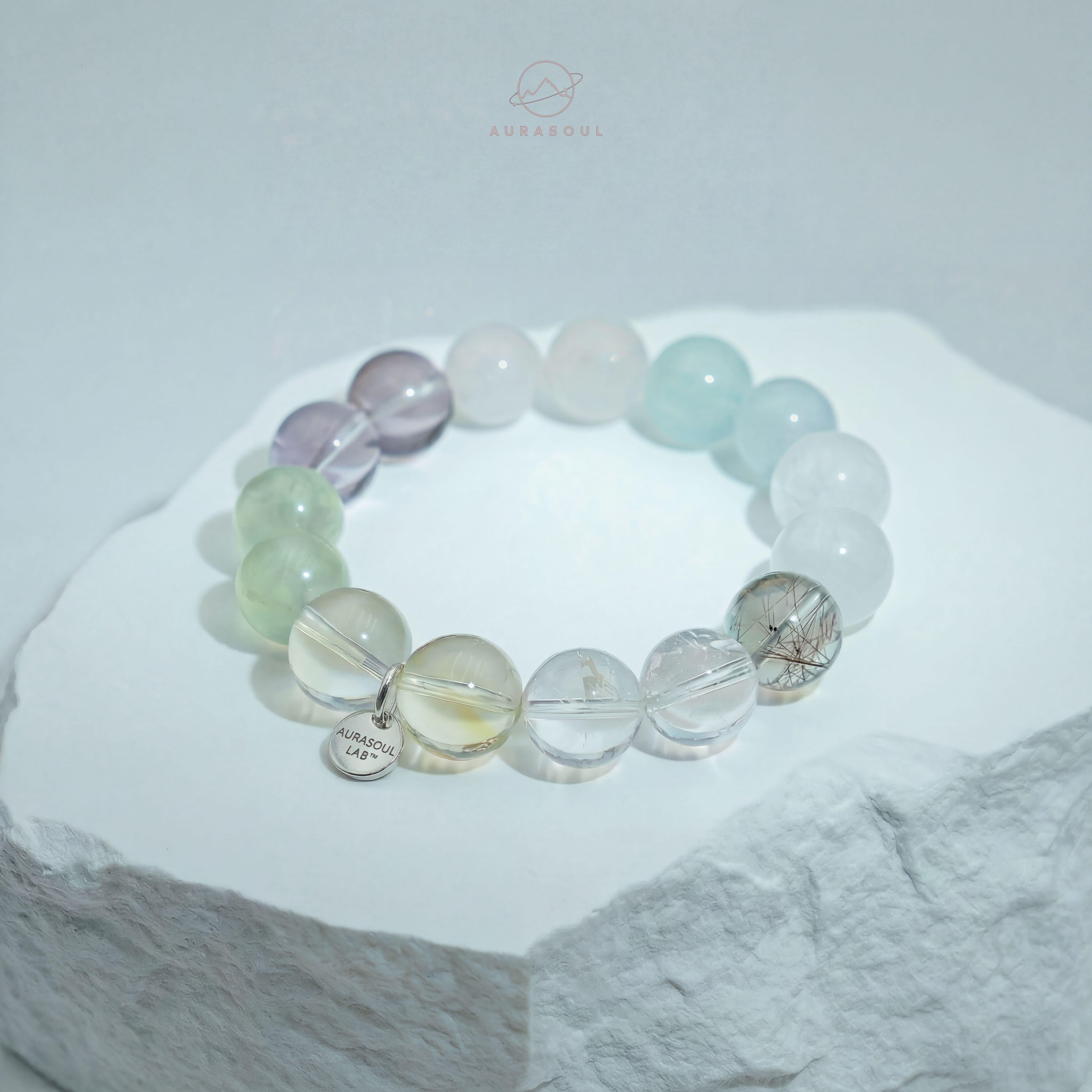 Aquamarine, Bolivian Amethyst & Azeztulite Bracelet | Celestial Alchemy - for Transformation & Awakening - One of a Kind