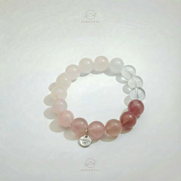 Pink Strawberry Quartz & Rose Quartz Bracelet | Pink Dawn Serenity - for Love & Peace