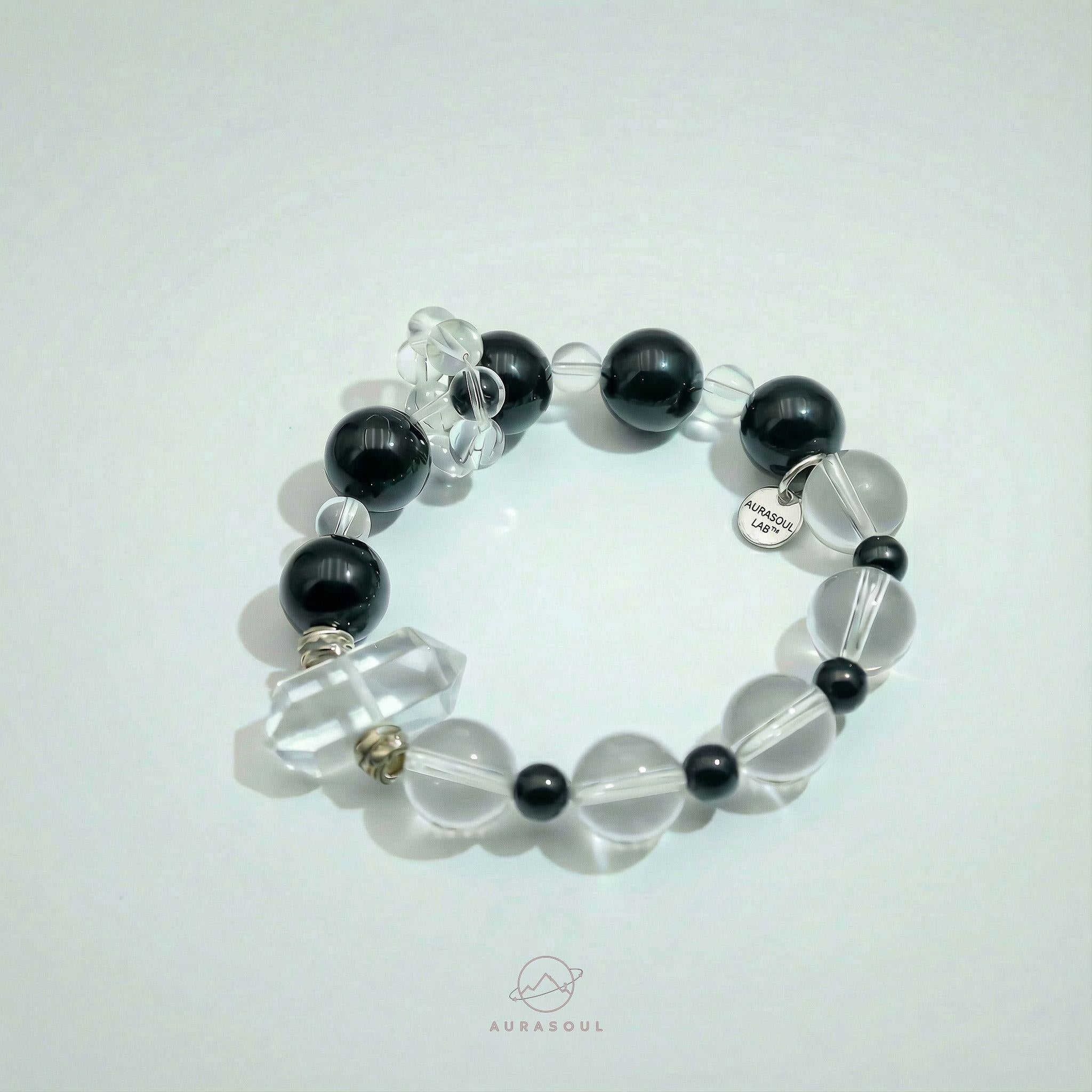 Clear Quartz & Obsidian Bracelet | Polarity Guard - Yin & Yang Collection for Protection & Clarity